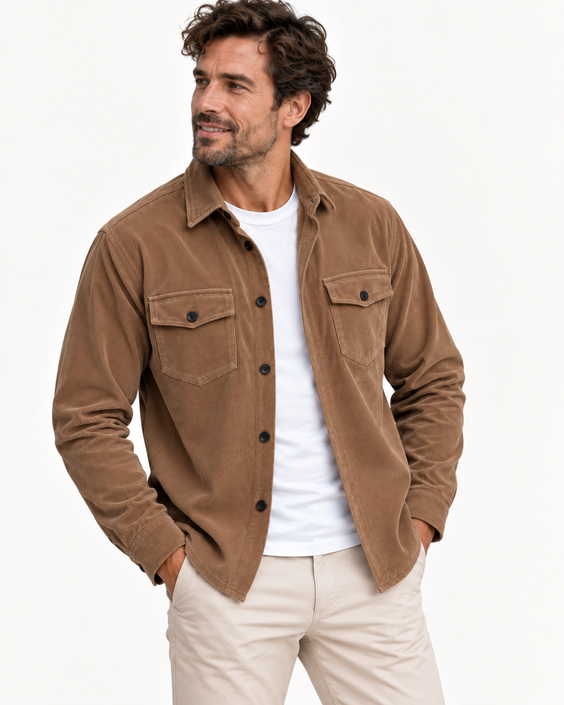 Surchemise en Velours Côtelé Boutonnée pour Homme