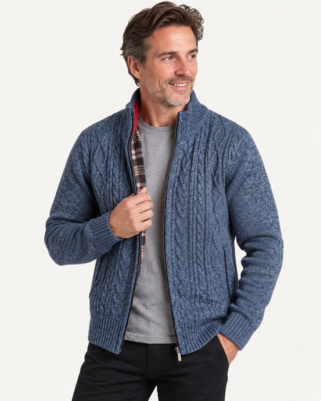 Cardigan homme doublé polaire, zippé à col montant