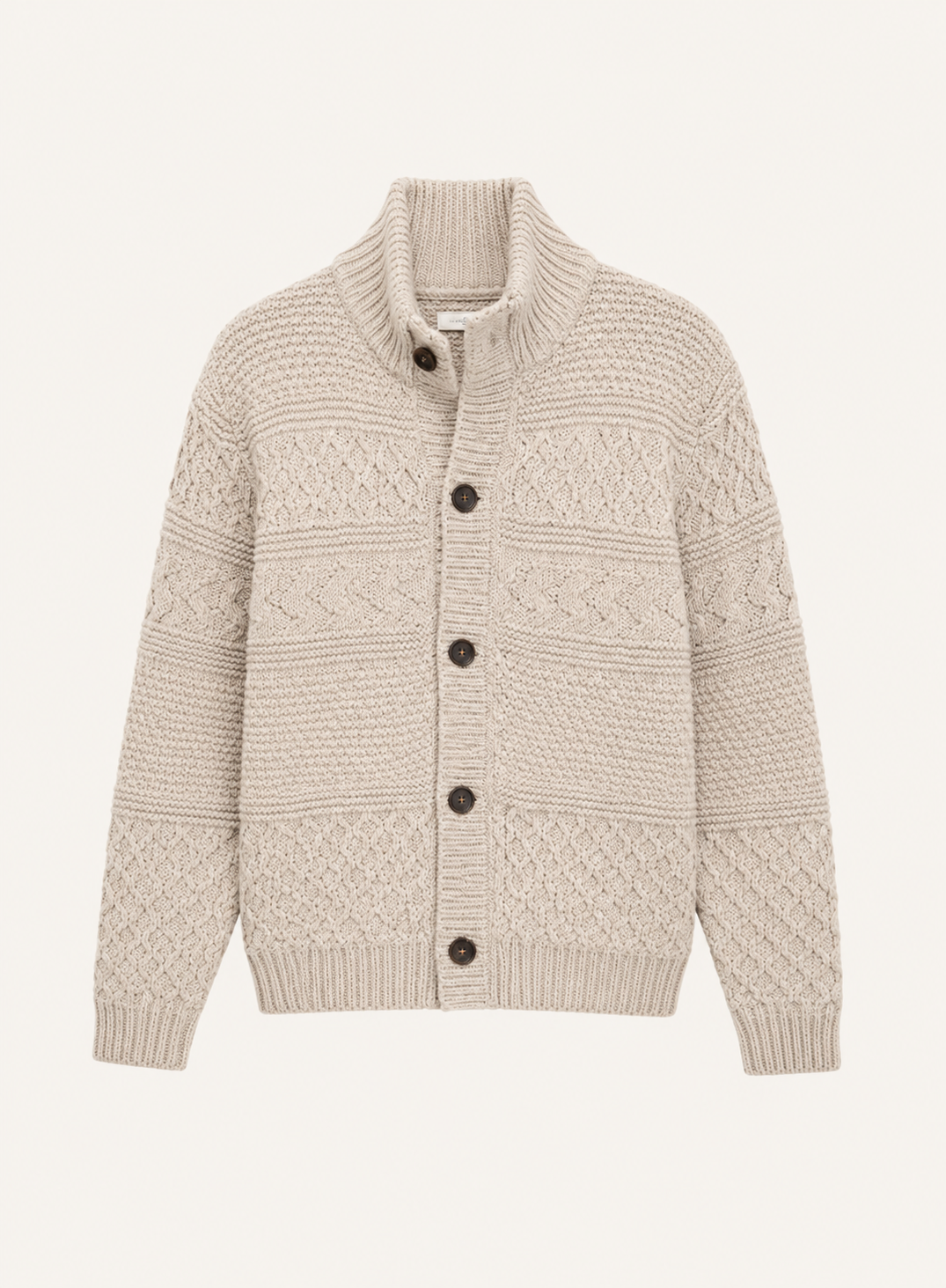 Cardigan homme col montant en maille torsadée