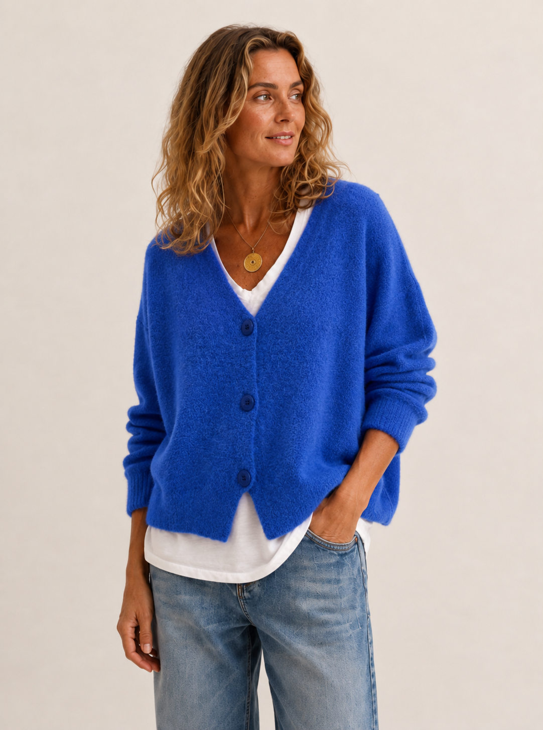 Cardigan femme col en V oversize