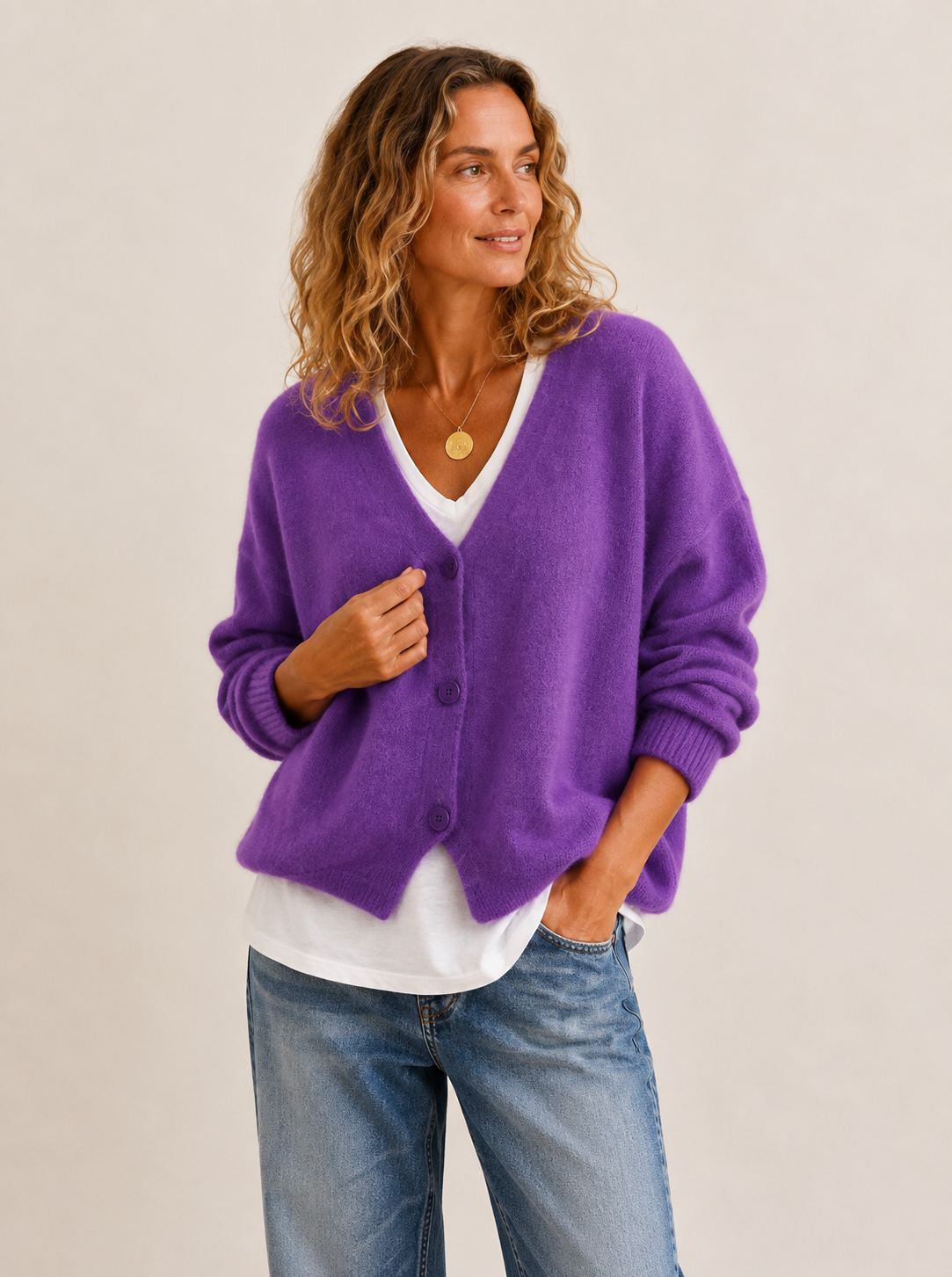 Cardigan femme col en V oversize