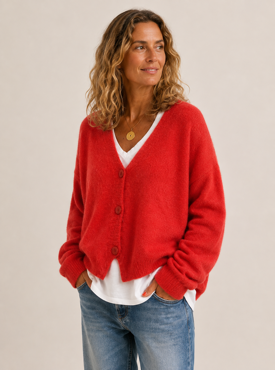 Cardigan femme col en V oversize