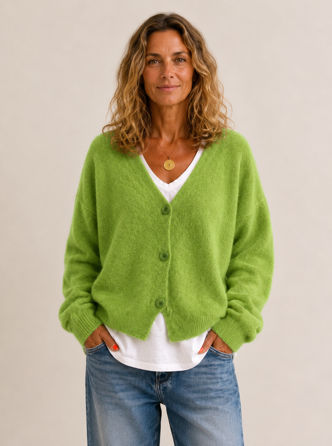 Cardigan femme col en V oversize
