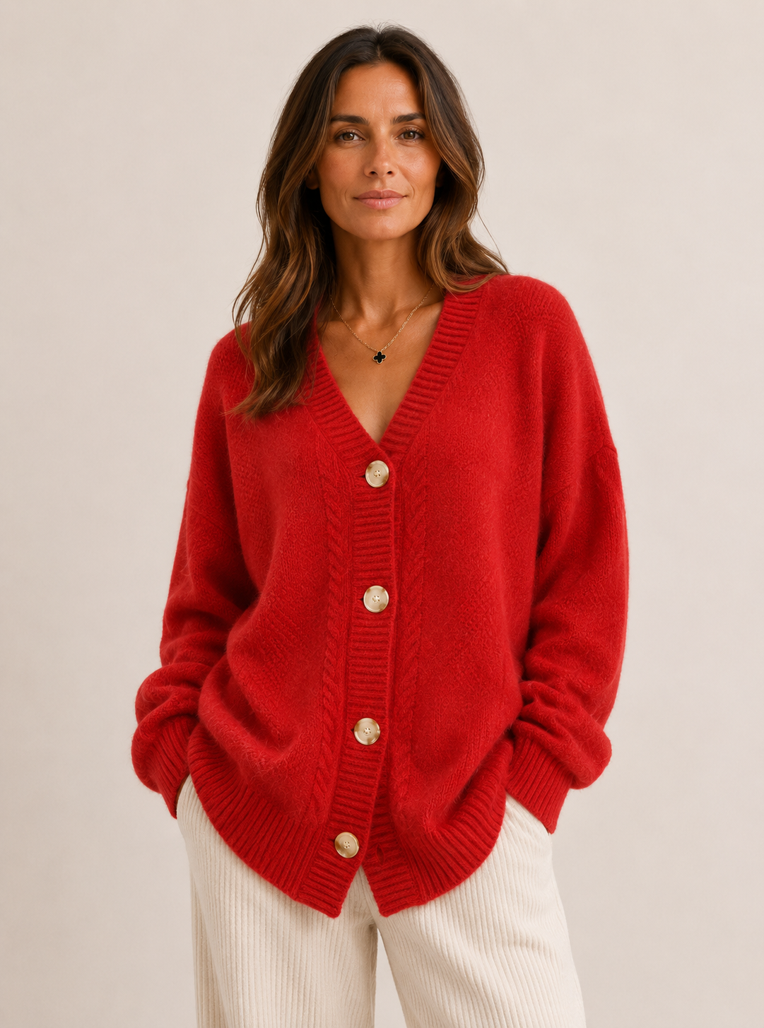 Cardigan femme col en V en maille torsadée