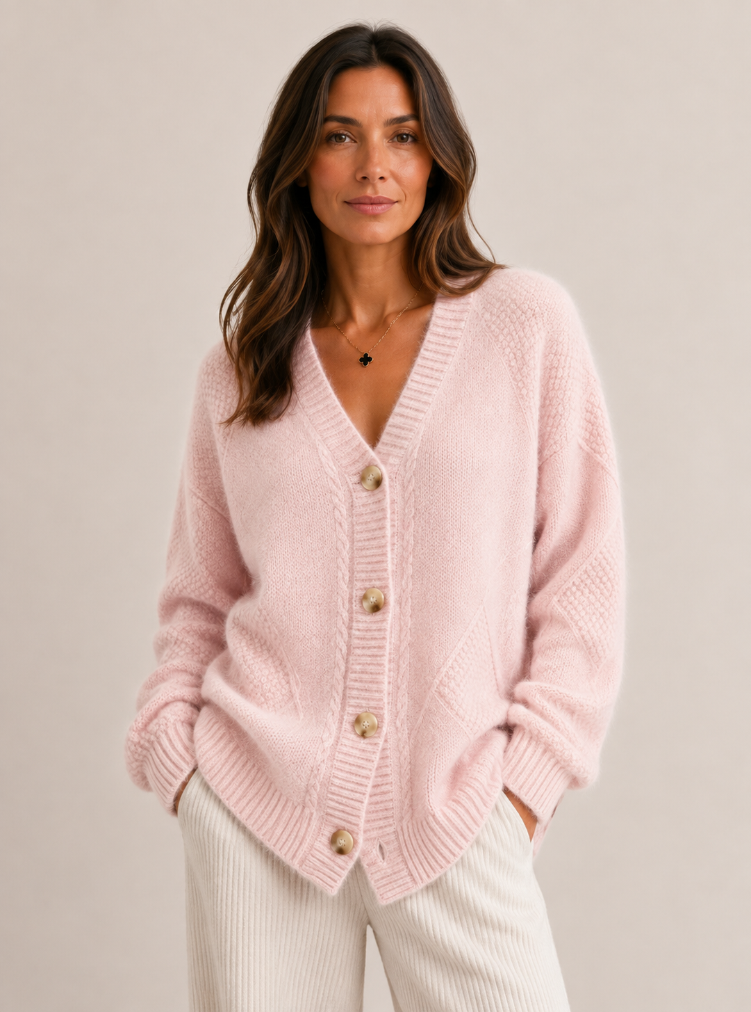 Cardigan femme col en V en maille torsadée