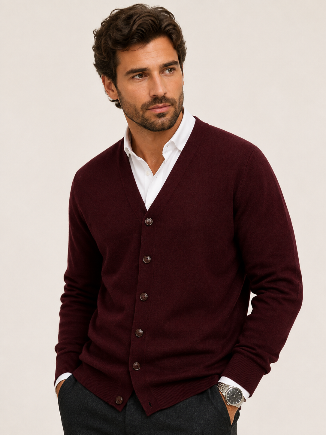 Cardigan homme col en V boutonné