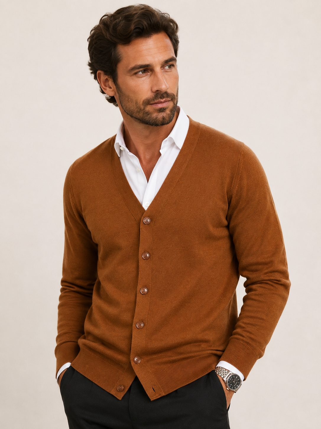 Cardigan homme col en V boutonné