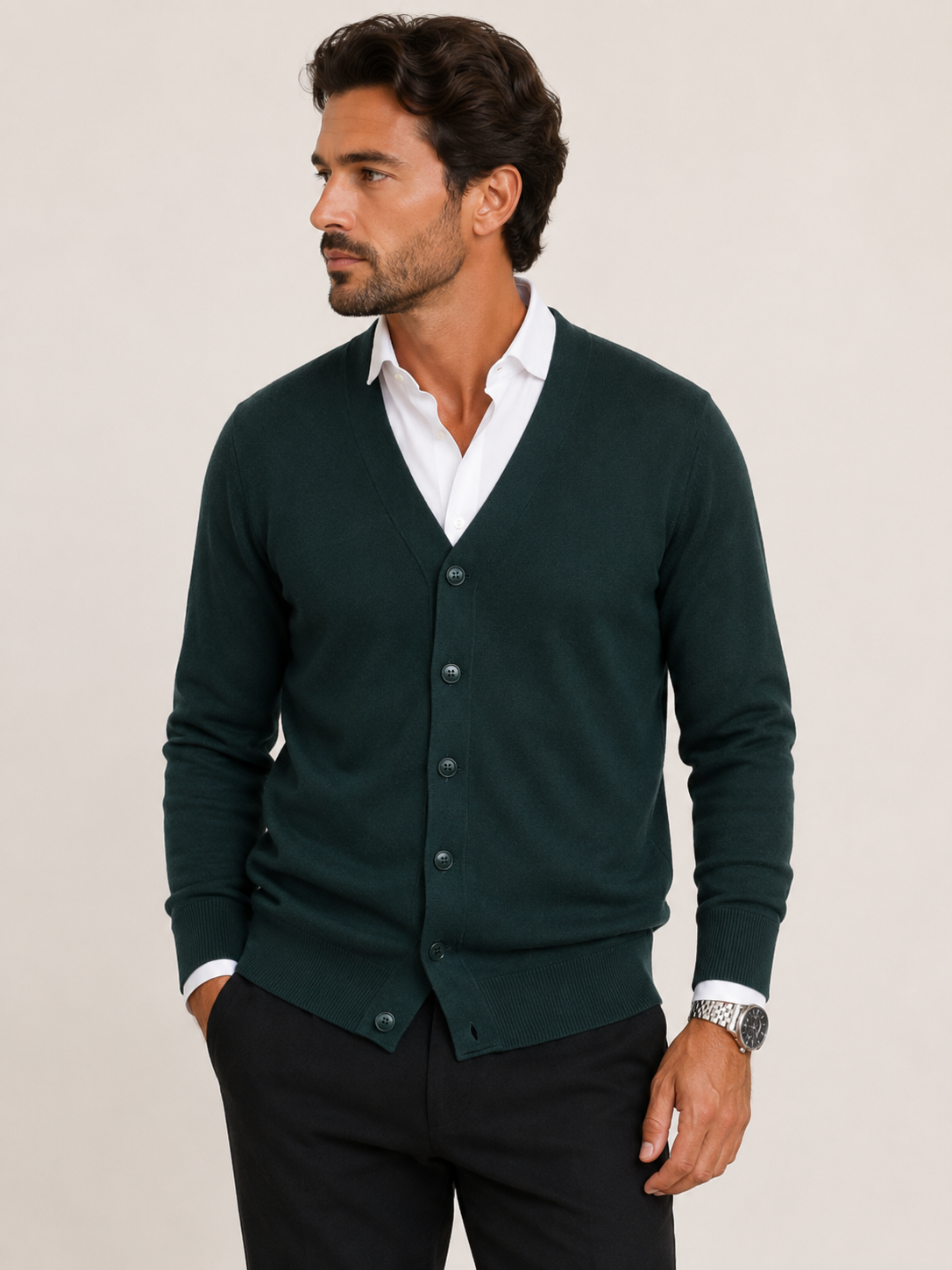 Cardigan homme col en V boutonné