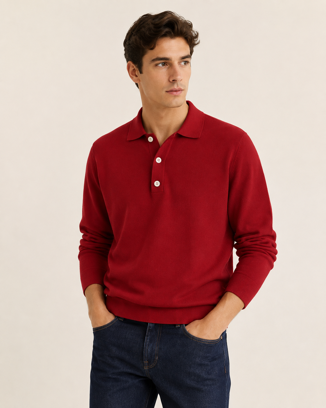 Polo homme manches longues en maille