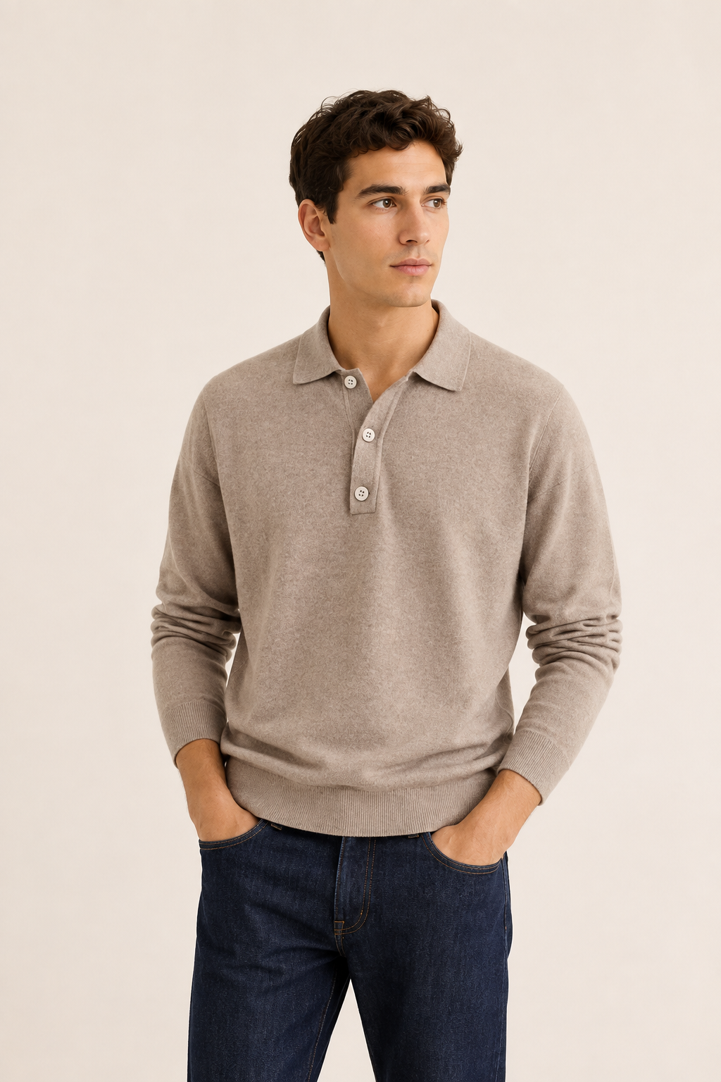 Polo homme manches longues en maille