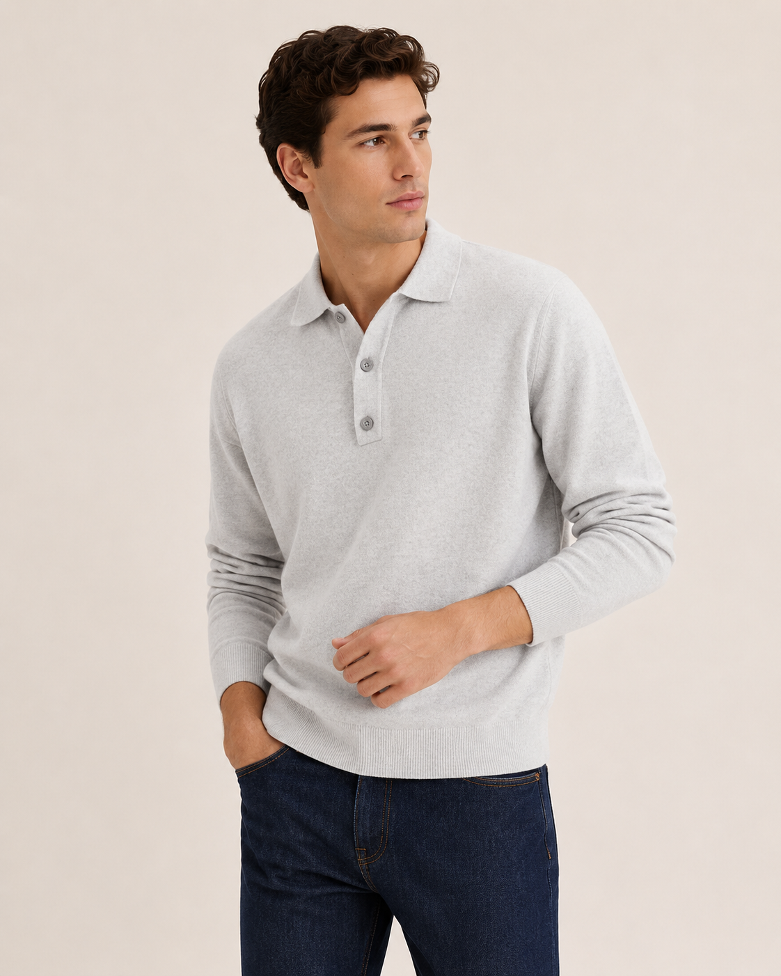 Polo homme manches longues en maille