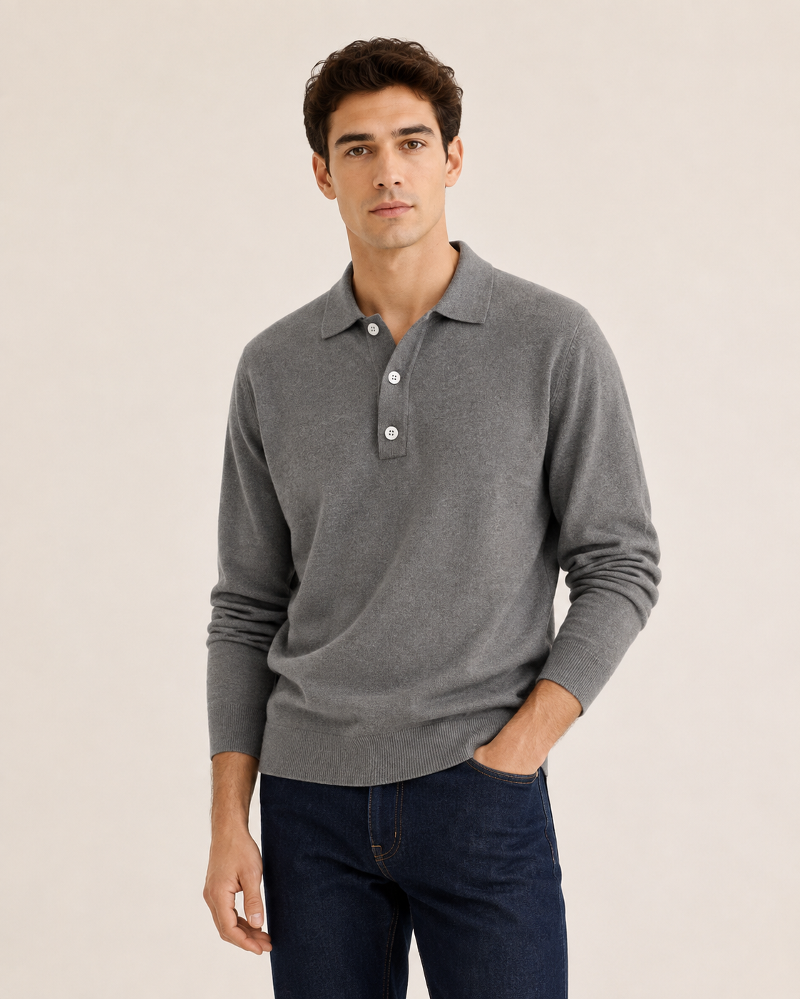 Polo homme manches longues en maille