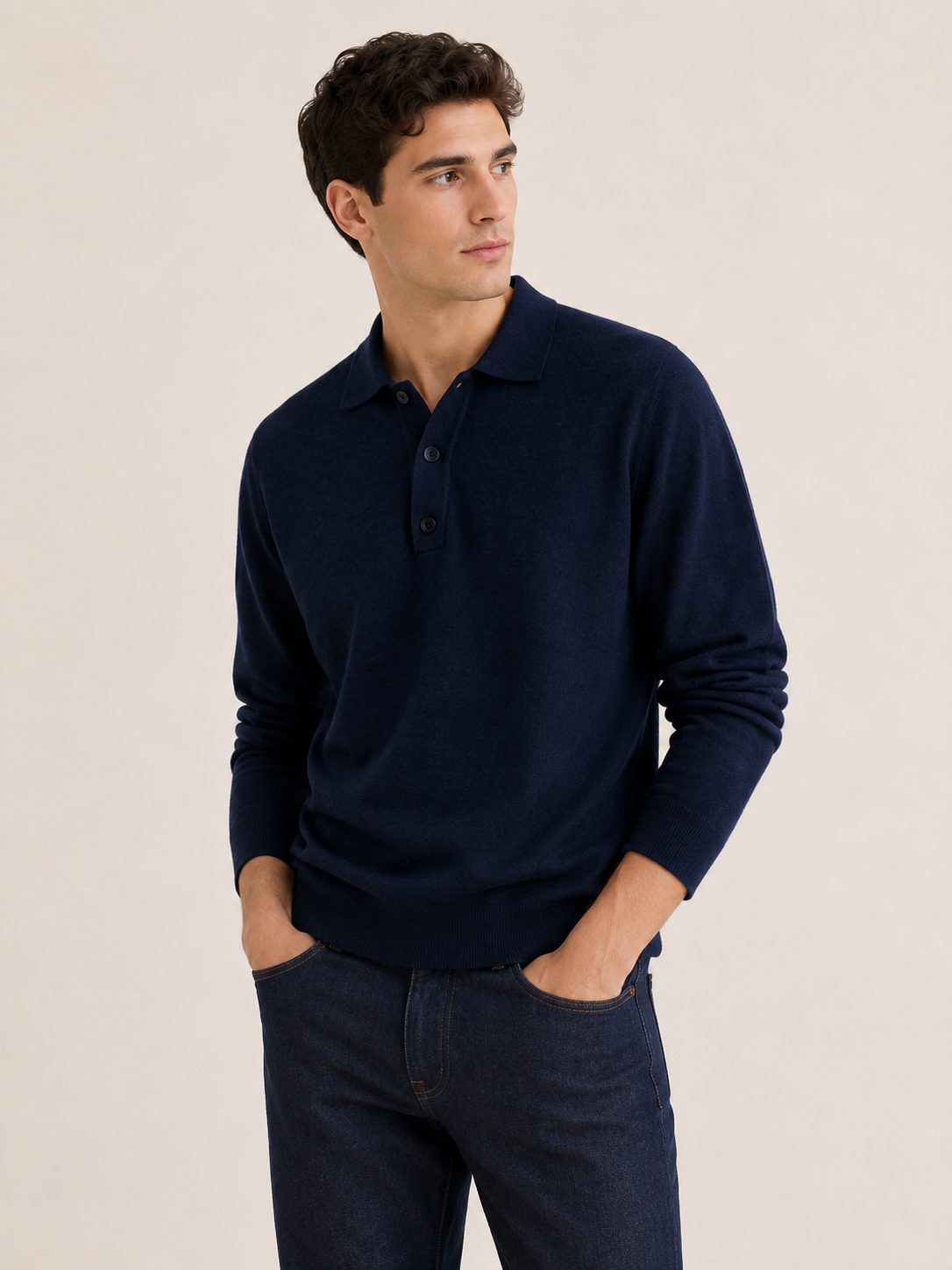 Polo homme manches longues en maille