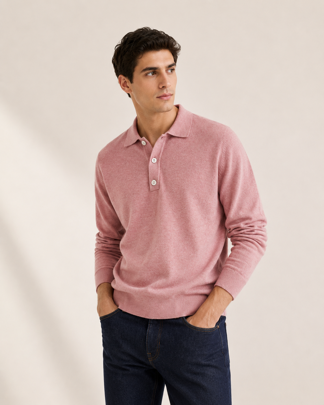Polo homme manches longues en maille