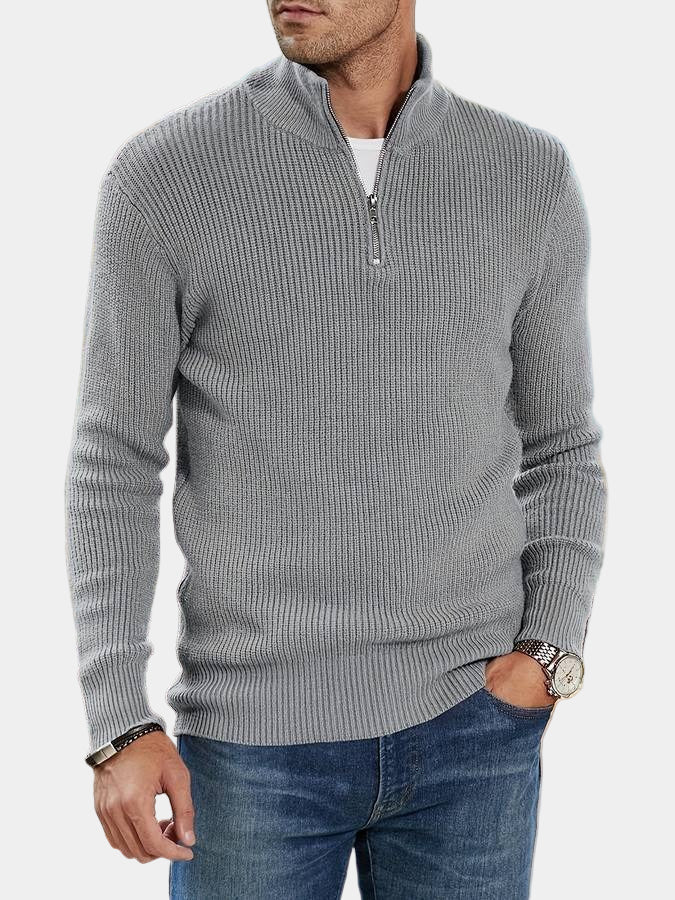 Pull homme côtelé à col montant demi-zip